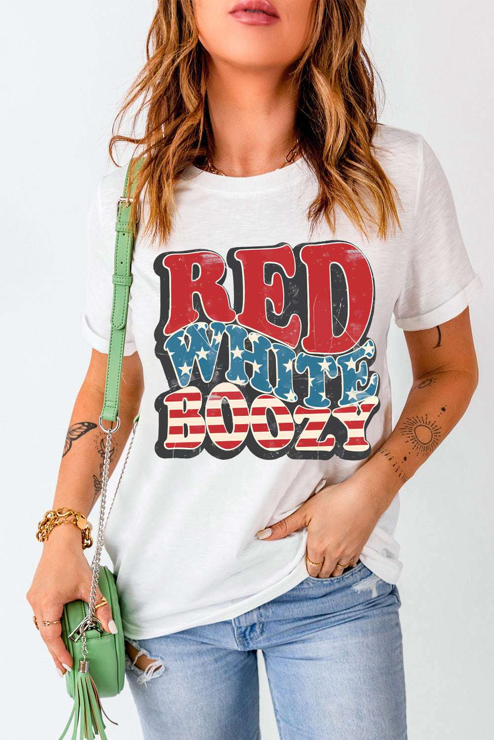 Red White Boozy graphic T-shirt with round neck