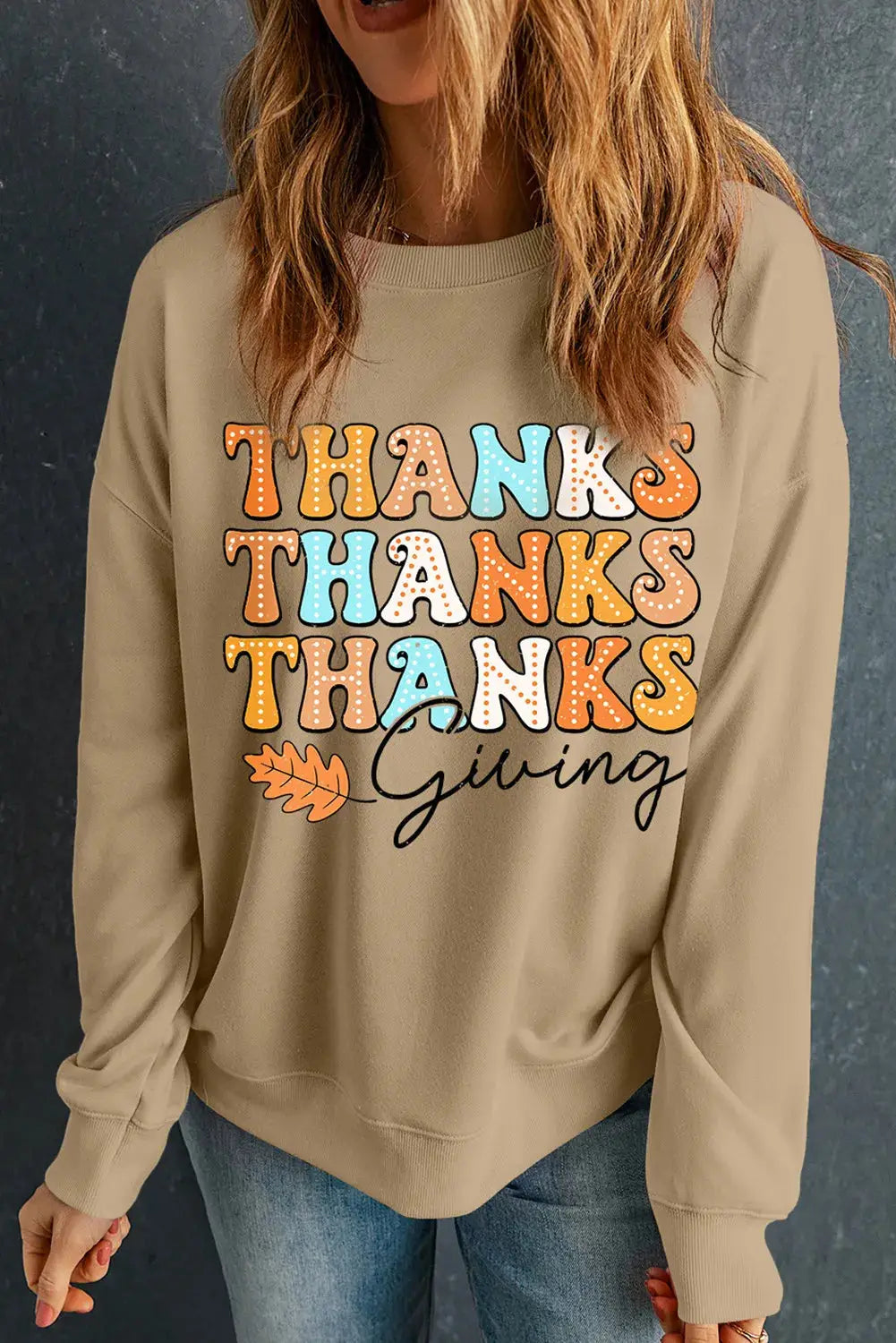 THANKSGIVING sweatshirt with colorful text design