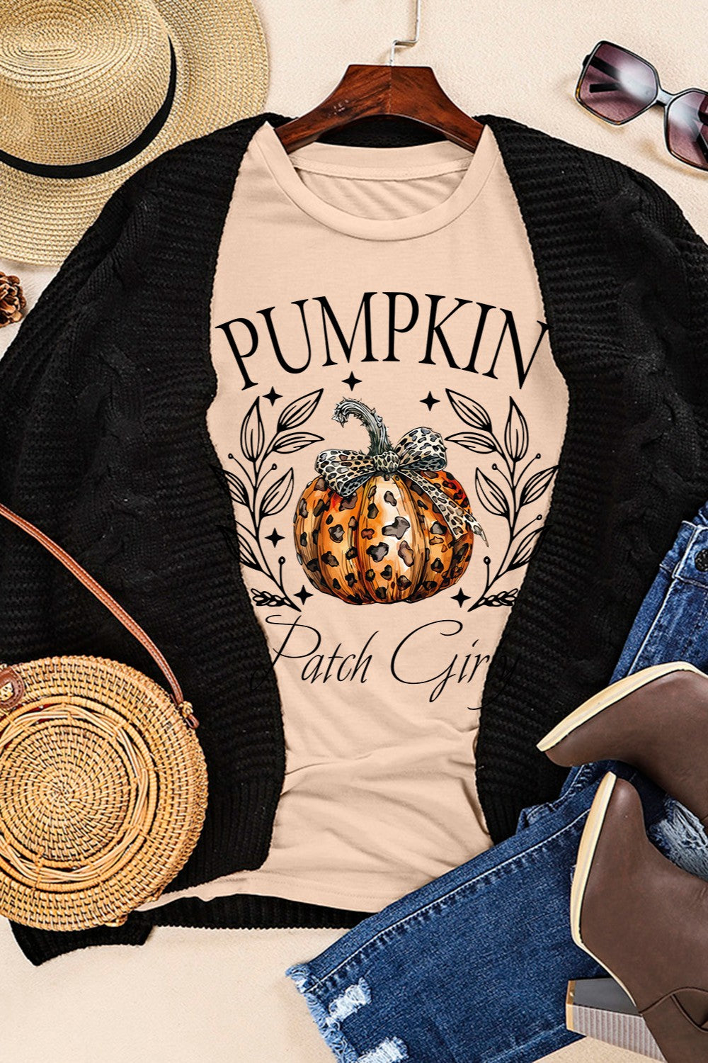 Pumpkin graphic t-shirt styled with accessories