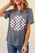 Checkered graphic round neck short sleeve t-shirt front view
