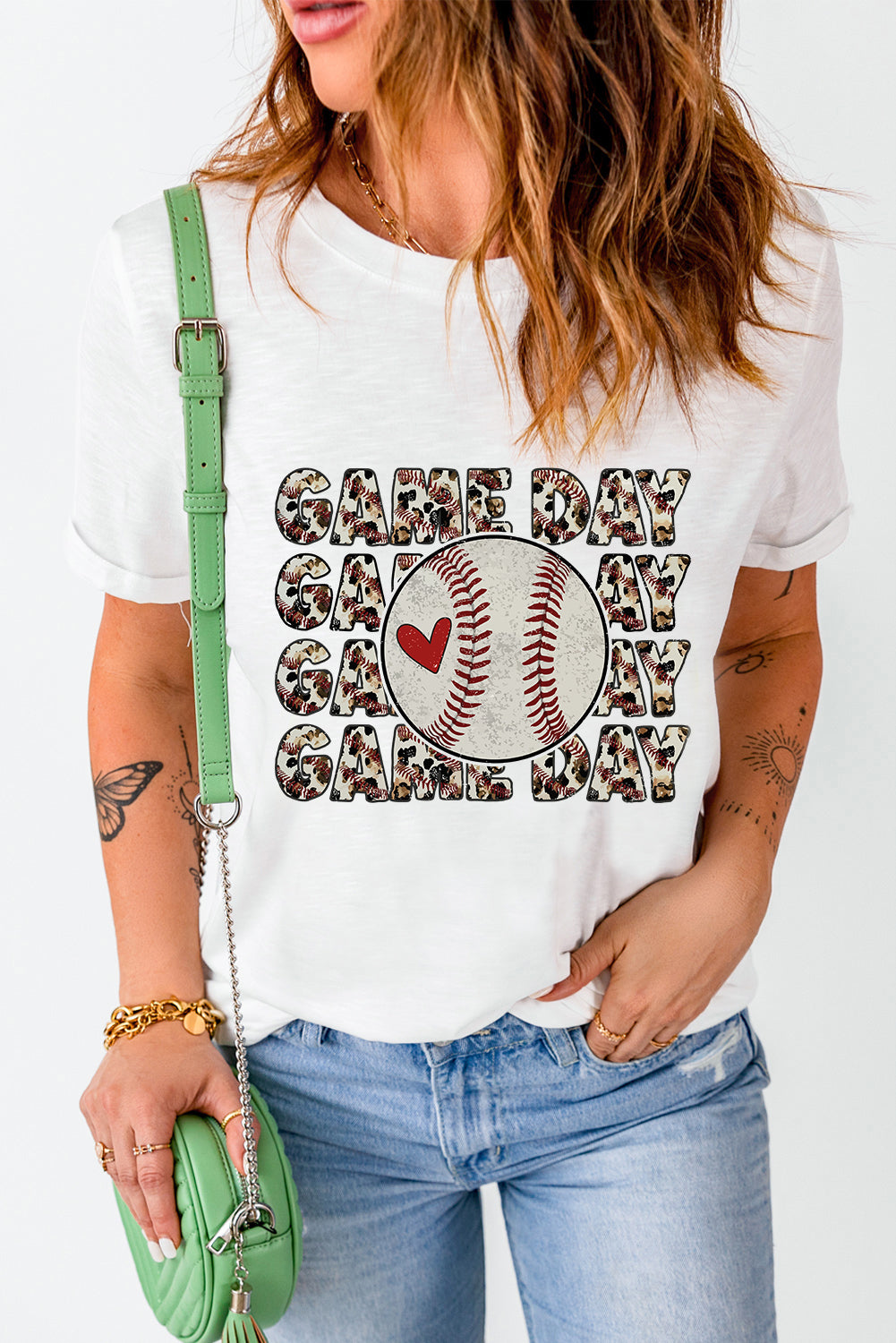 Round neck short sleeve GAME DAY T-shirt with baseball print