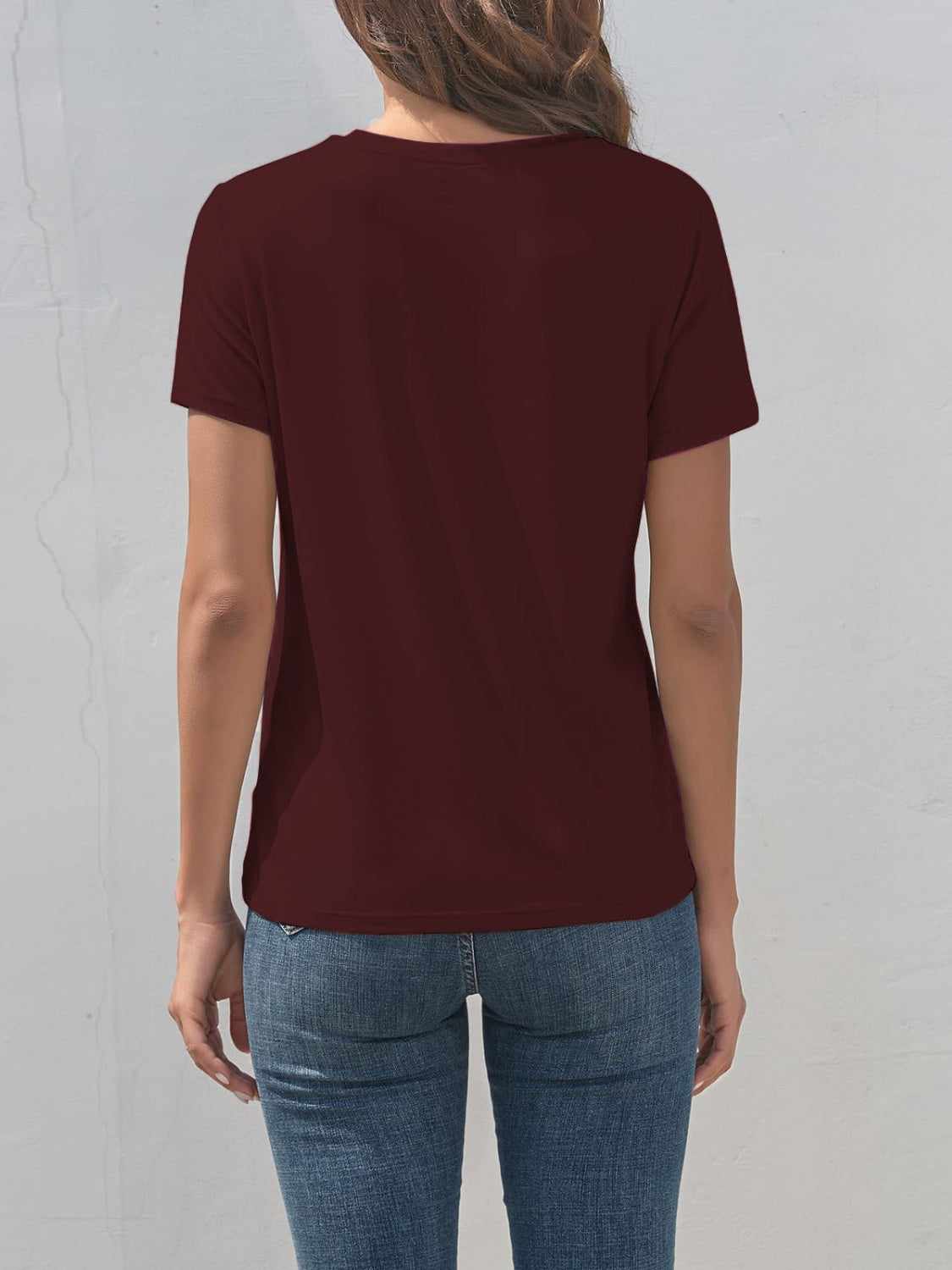 Maroon graphic round neck short sleeve T-shirt back