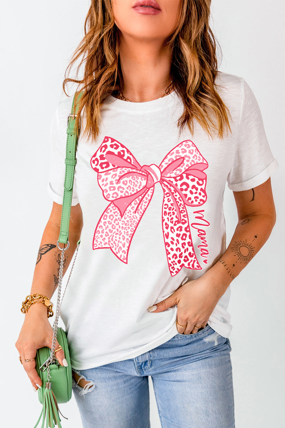 T-Shirt mit Rundhalsausschnitt und Schleife Grafik