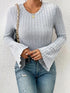 Gray ribbed round neck flare sleeve t-shirt front view