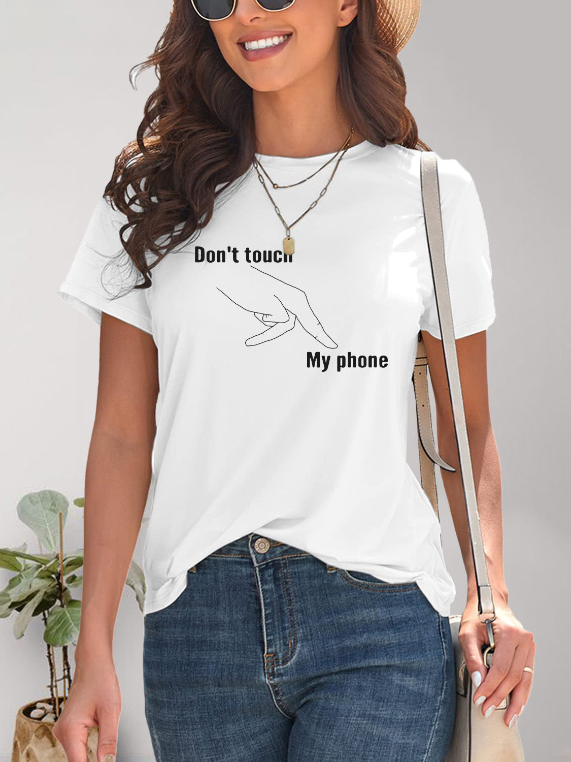 White graphic T-shirt with &