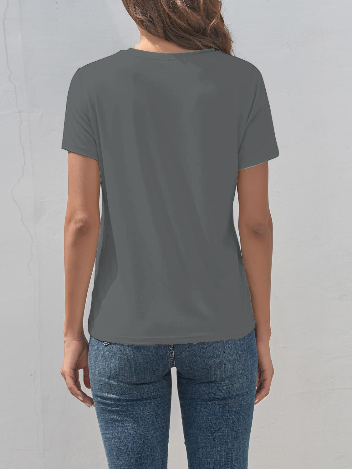 Gray round neck t-shirt back view