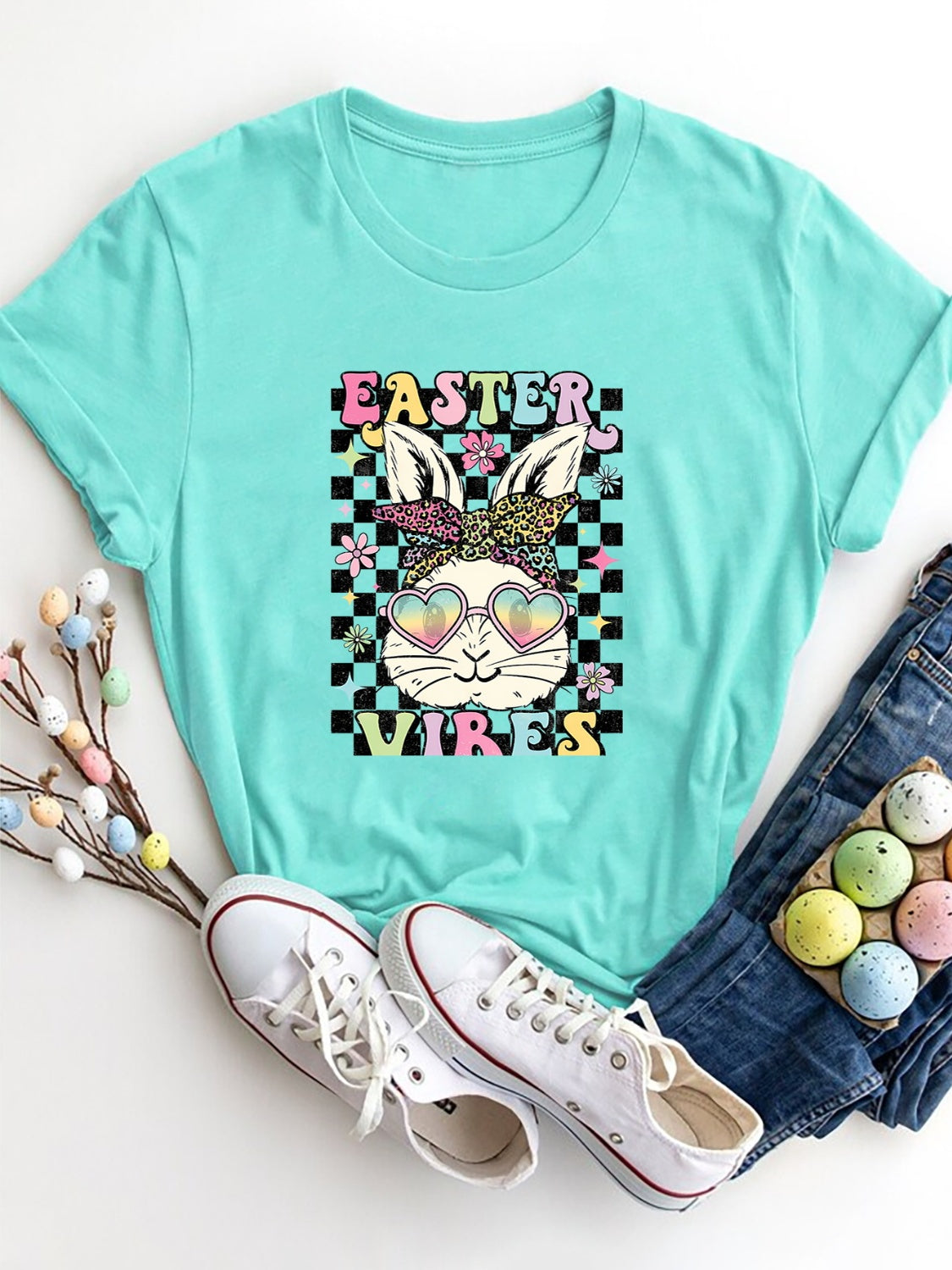 Mint Easter Vibes T-Shirt with bunny design