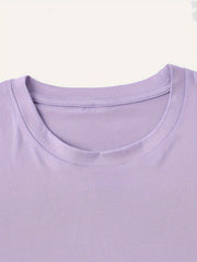 Close-up of purple T-shirt neckline