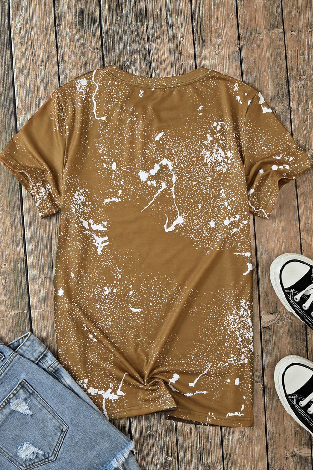Back view of graphic round neck short sleeve t-shirt