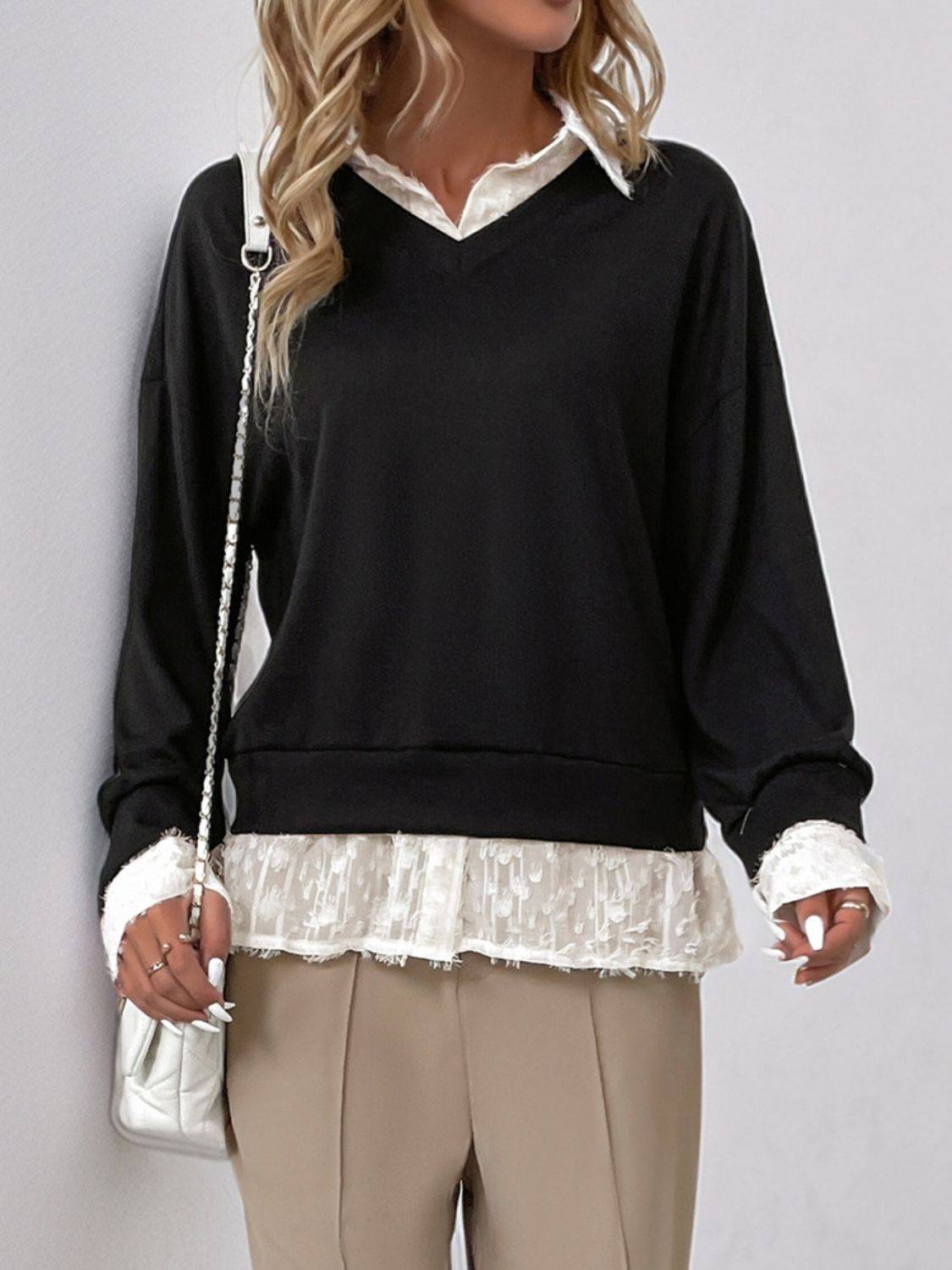 Perfee contrast long sleeve sweatshirt with white accents