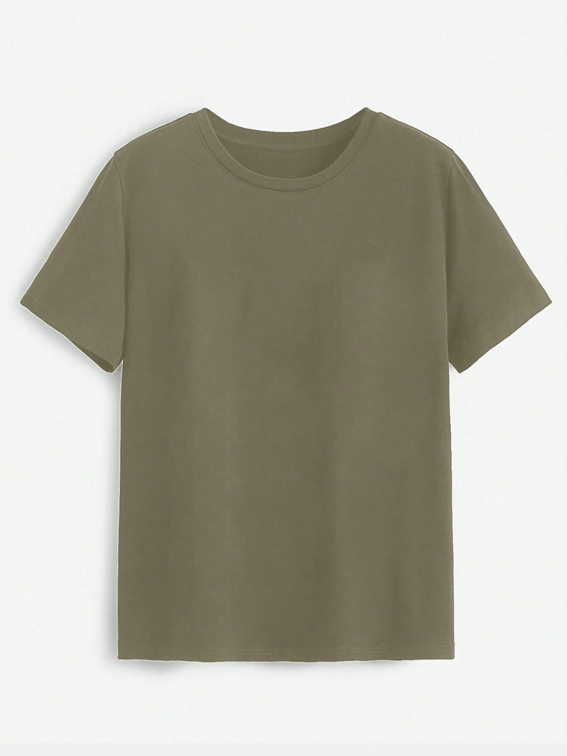 Plain olive round neck short sleeve T-shirt
