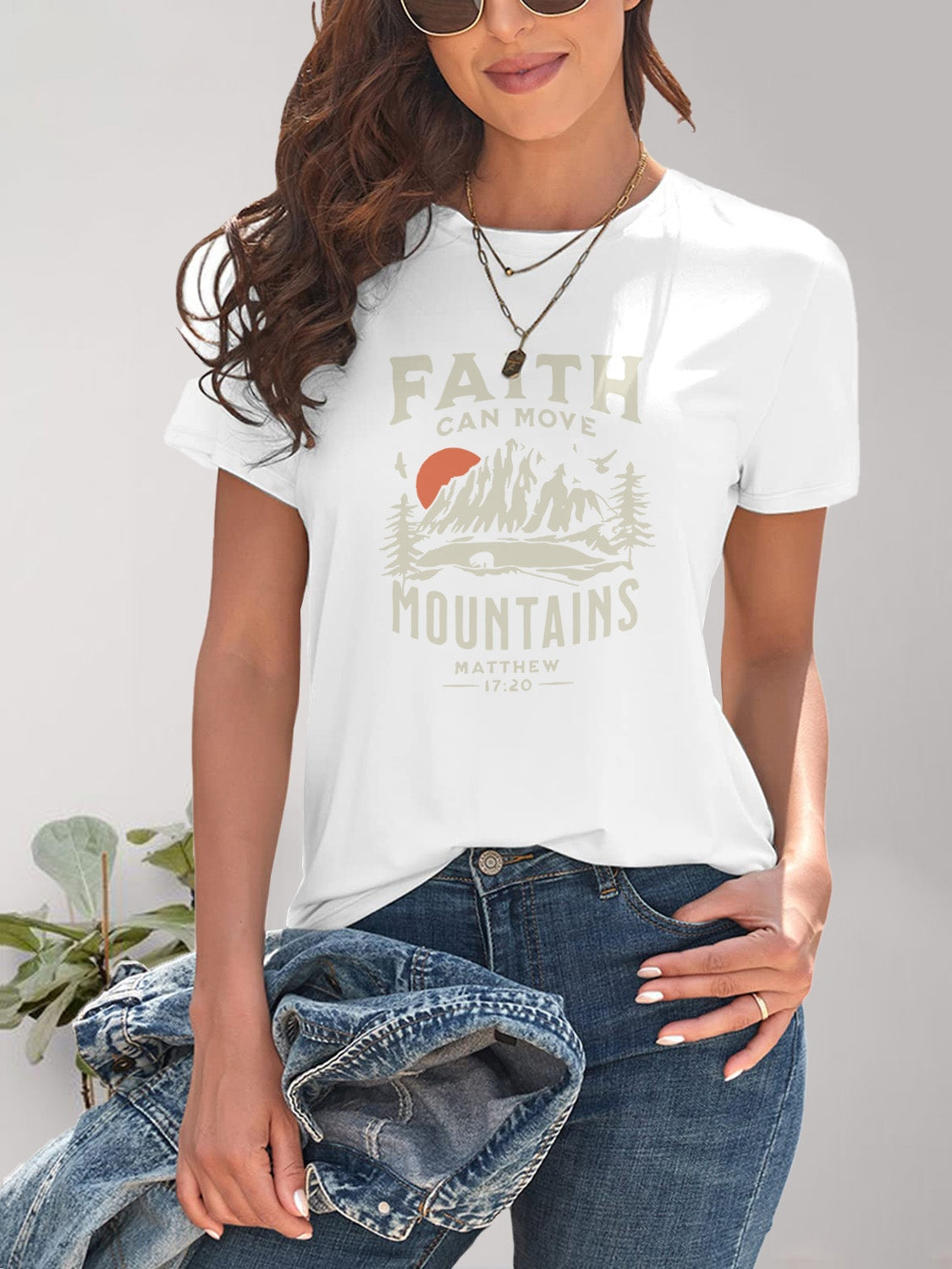 White t-shirt with mountain graphic design