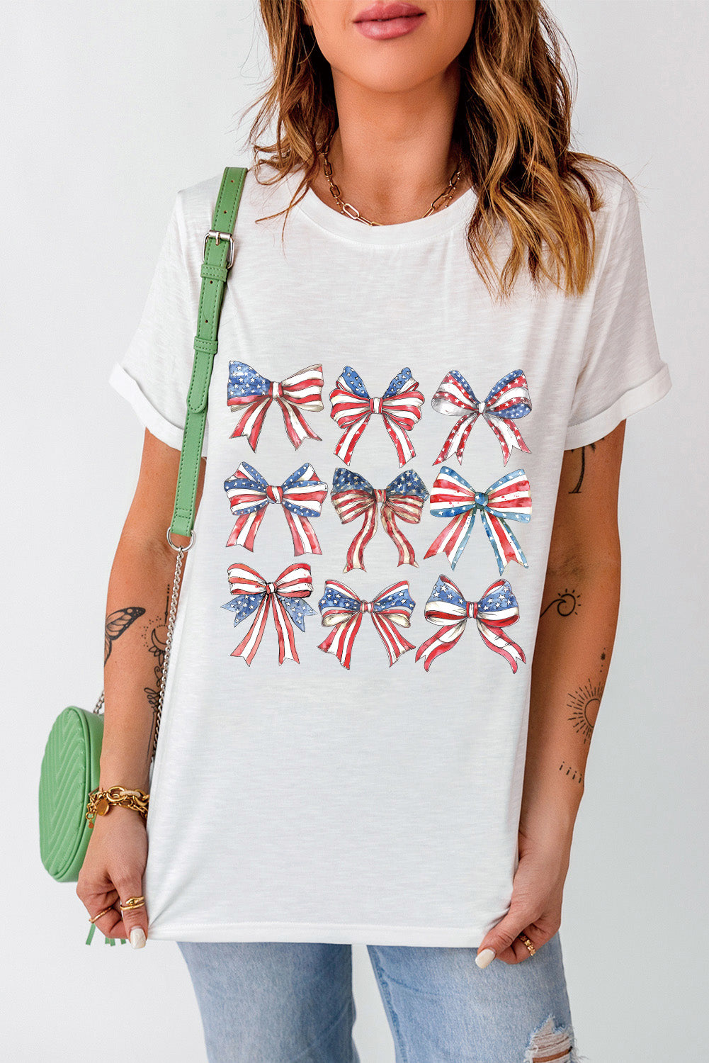 Bow graphic T-shirt, round neck, short sleeves in white