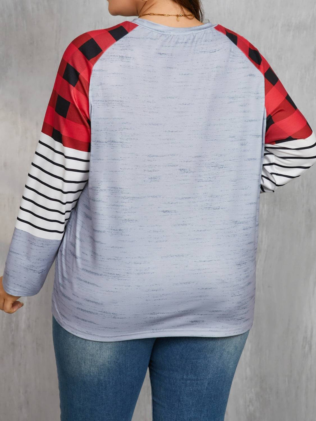 Plus size Christmas tree plaid long sleeve T-shirt back