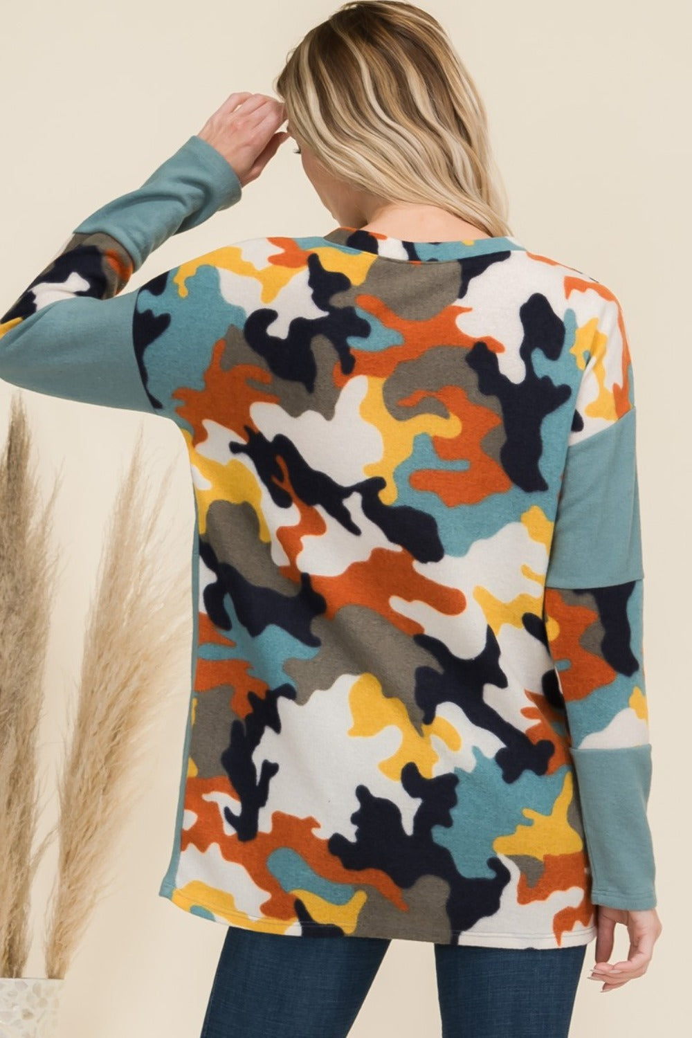 Celeste camo print contrast long sleeve t-shirt back view