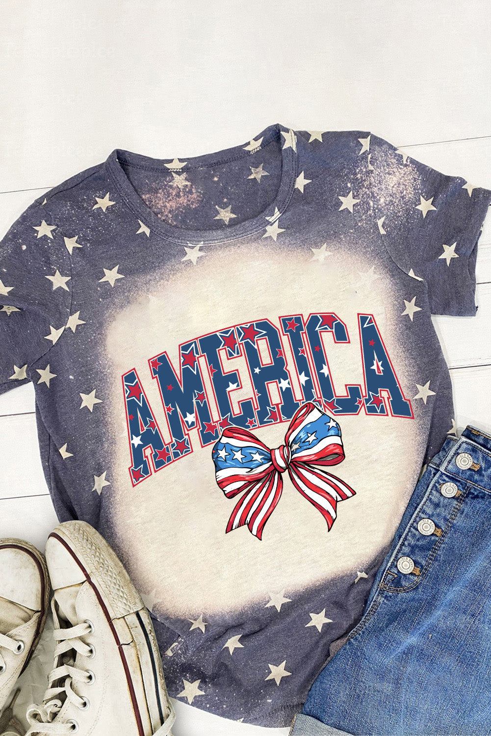 Flat lay of AMERICA T-shirt with star design
