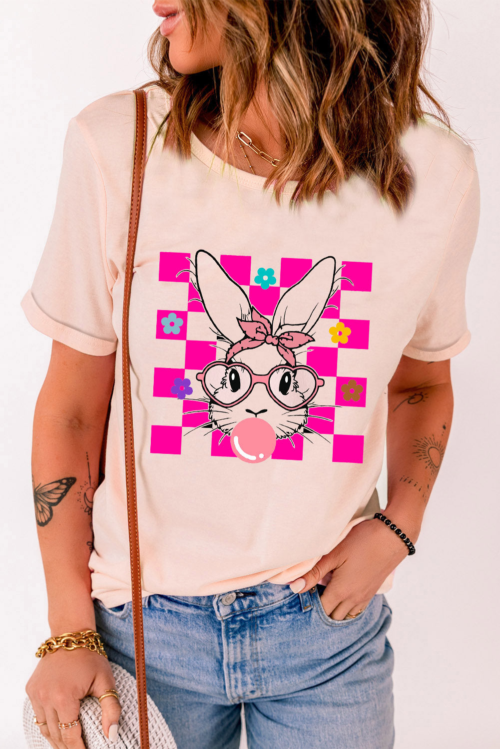 Rabbit graphic round neck short sleeve T-shirt