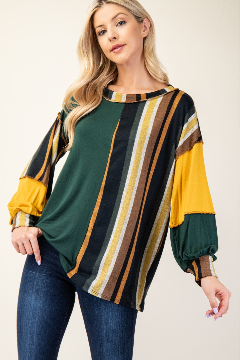 Celeste striped color block T-shirt, front pose