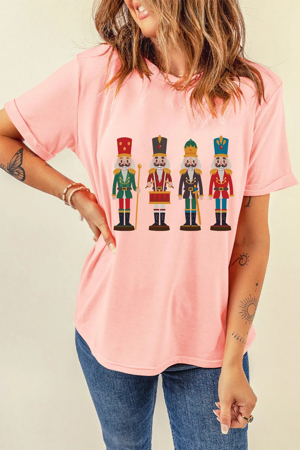Round neck pink T-Shirt featuring nutcracker design