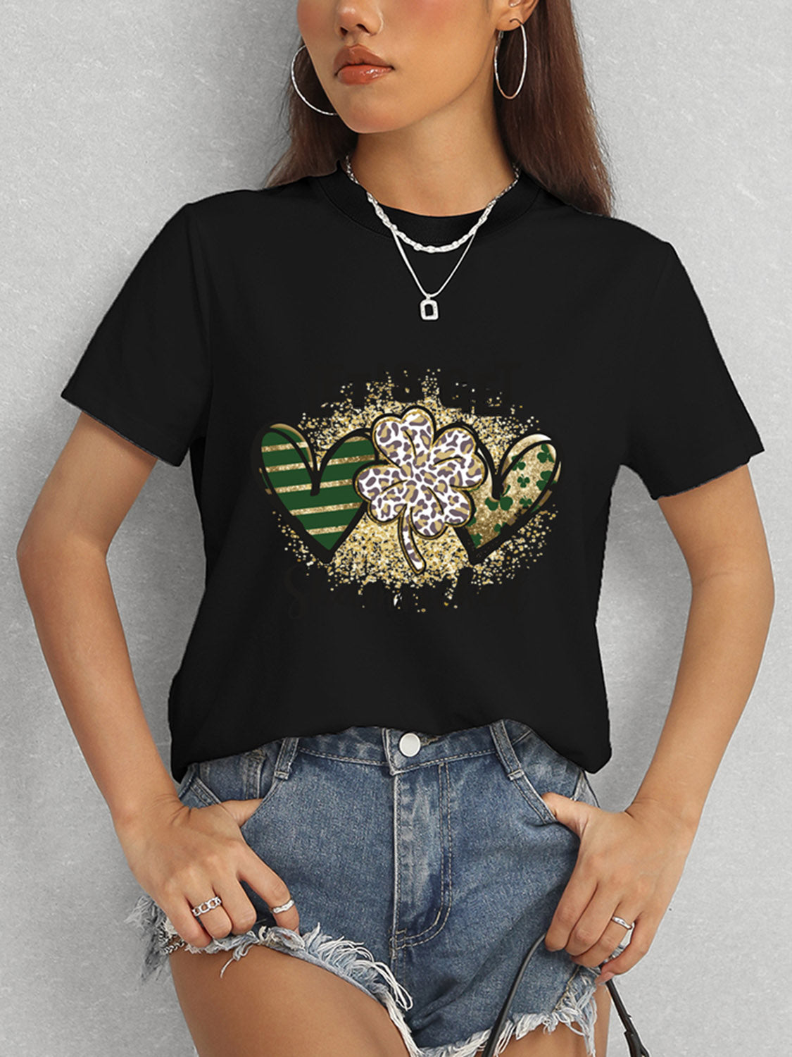 Black Shamrock T-Shirt Paired with Denim