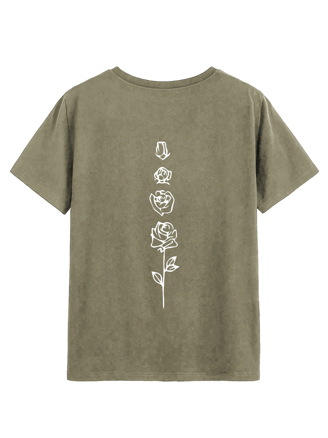 Olive T-shirt with rose design on back