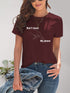 Maroon graphic round neck short sleeve T-shirt
