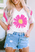 Daisy Graphic V-Neck T-Shirt with half sleeves