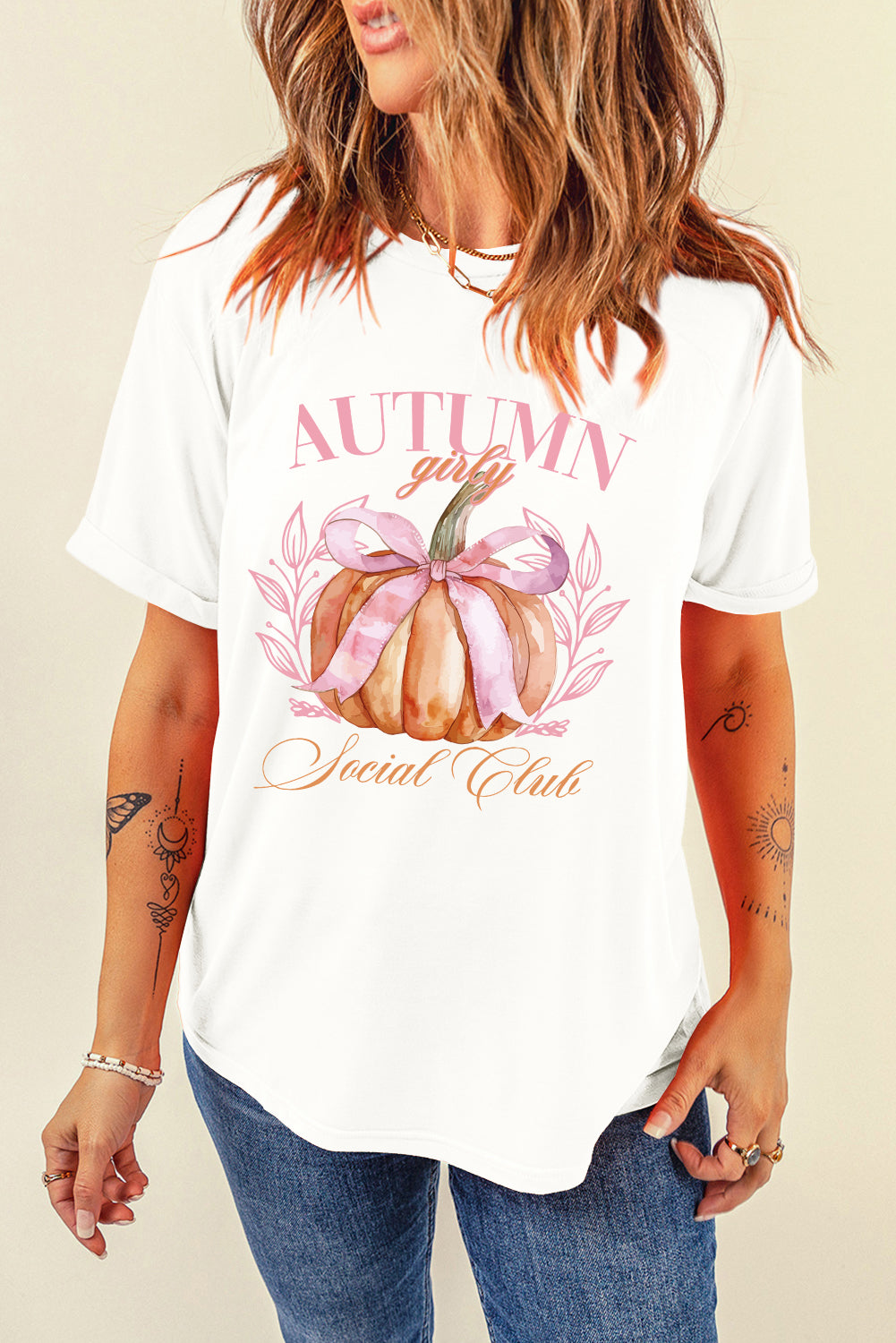 Autumn Girl Pumpkin Graphic T-Shirt, front view