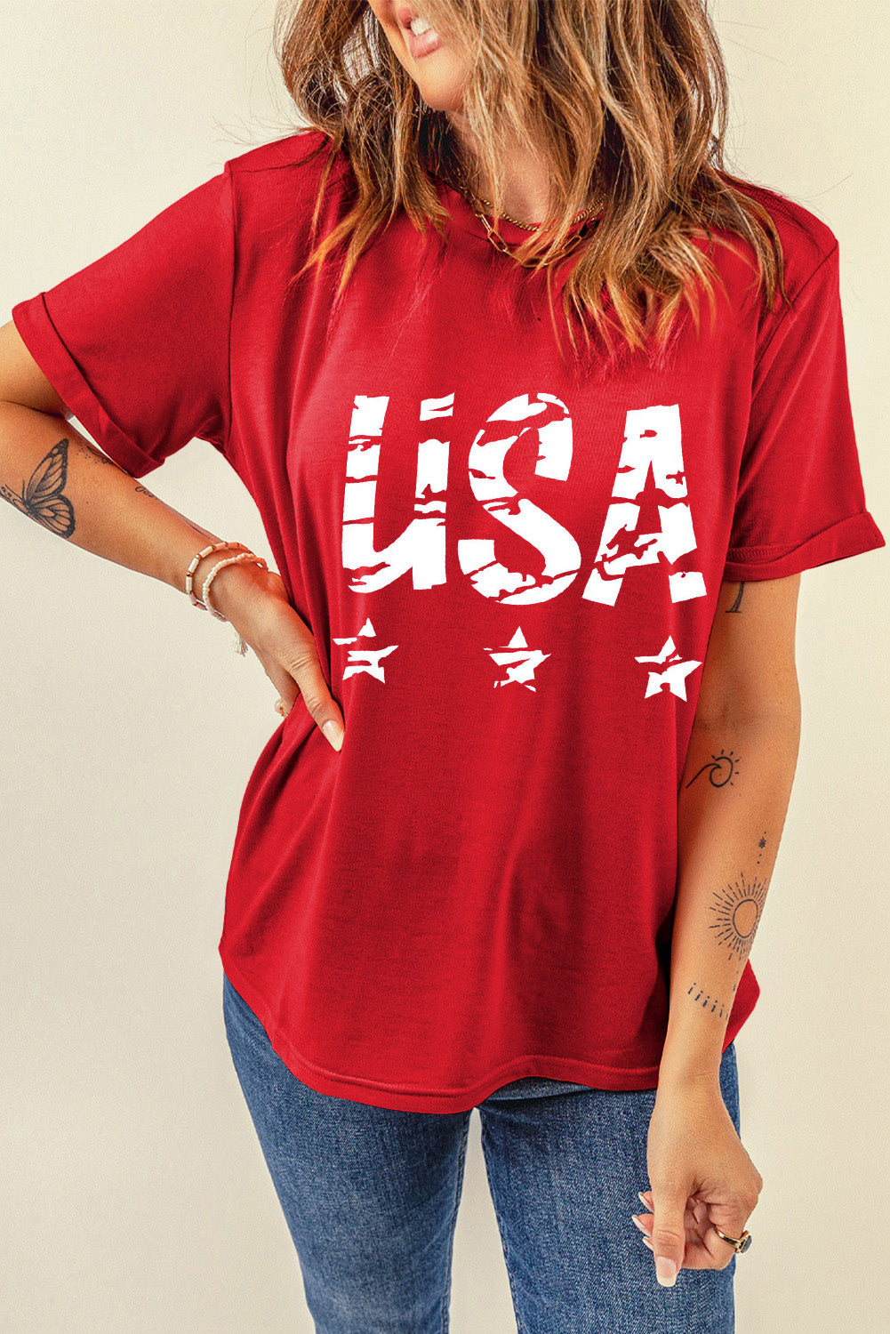 Front view of USA round neck short sleeve t-shirt