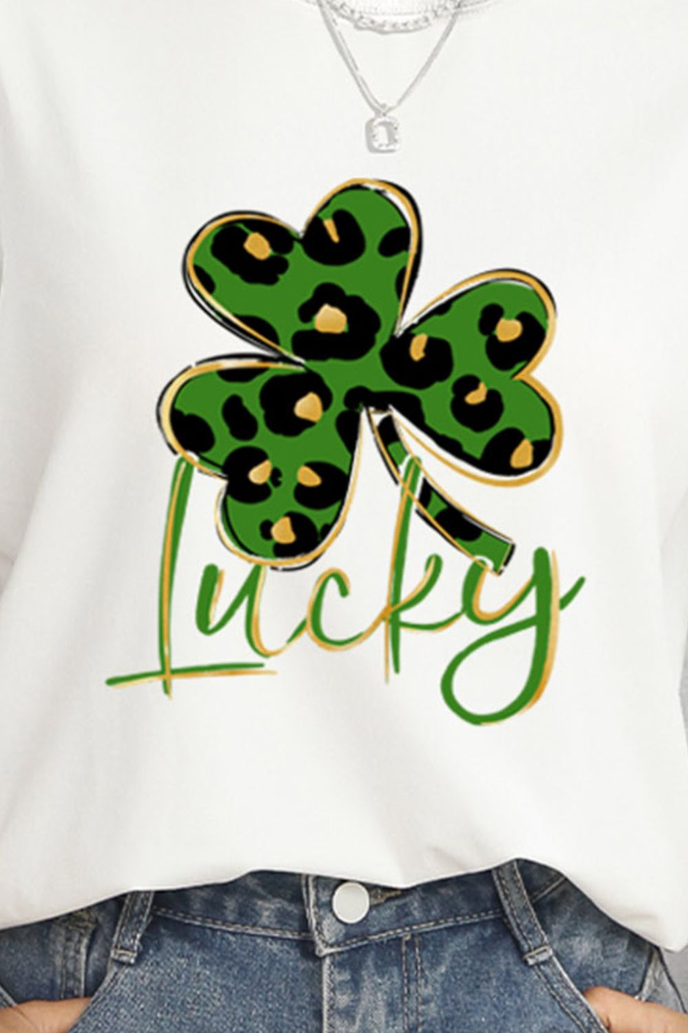 Olive Lucky Clover T-Shirt with leopard print design