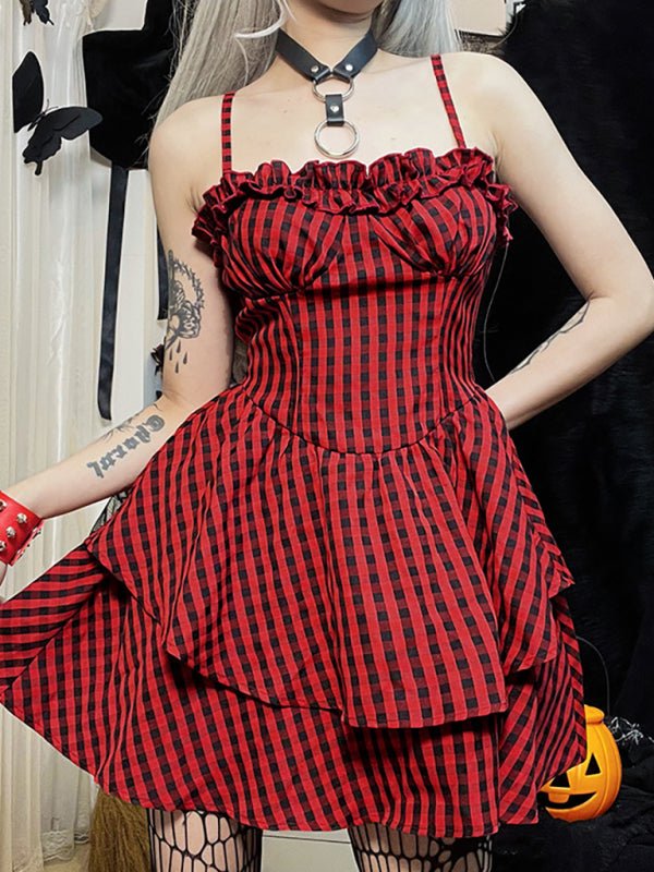 Fall New Corset A Swing Plaid Dress