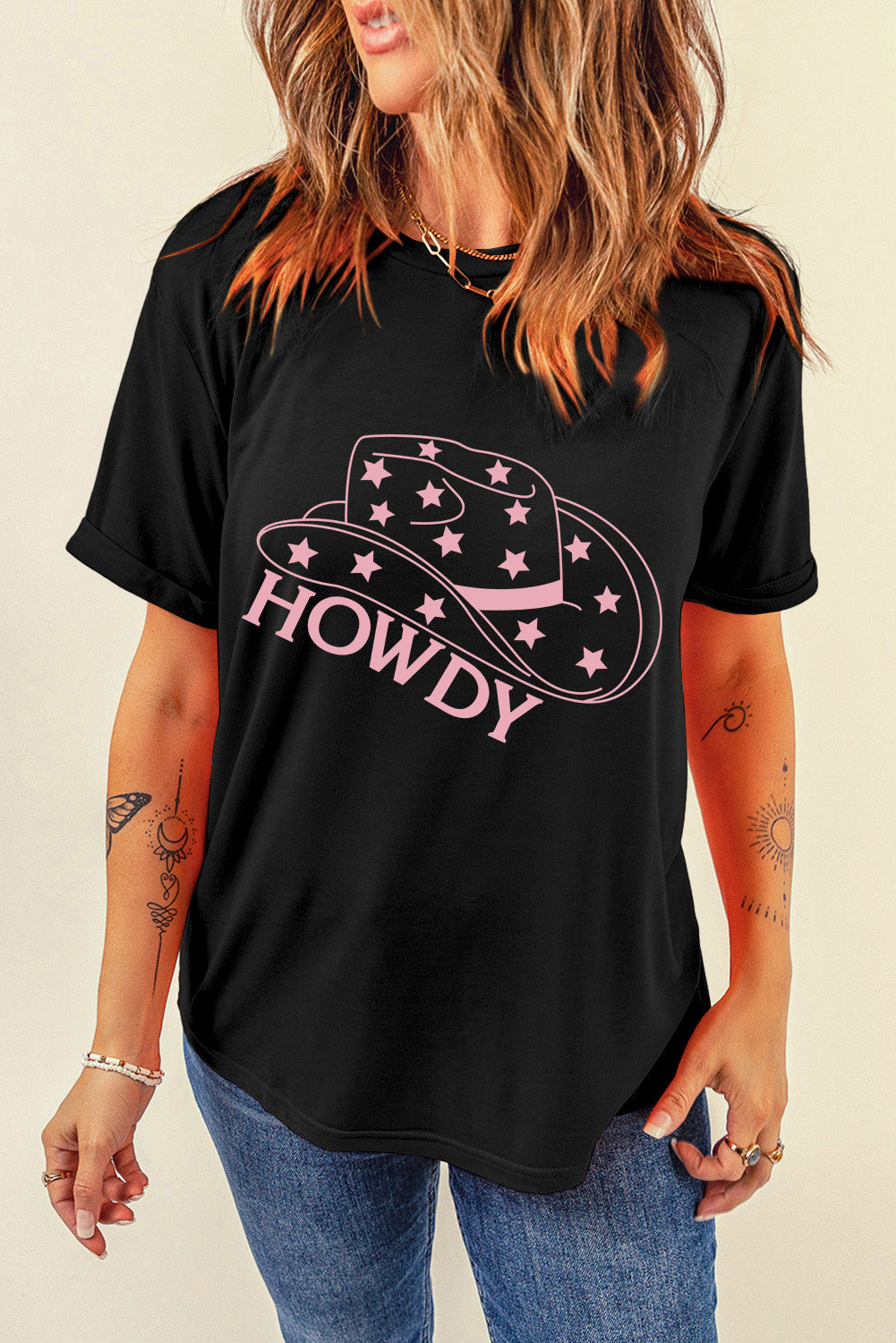 Stylish HOWDY t-shirt featuring pink starry cowboy hat