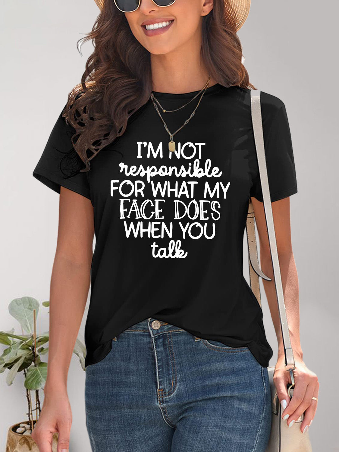 Black letter graphic round neck T-shirt