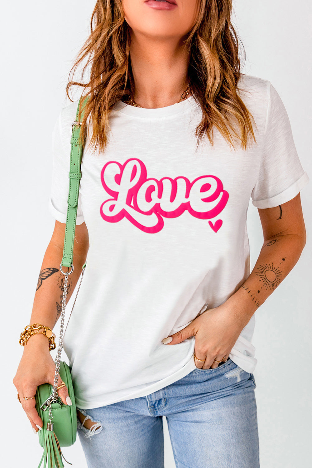 White T-shirt with pink &