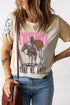 Cowboy graphic round neck short sleeve T-shirt, front view