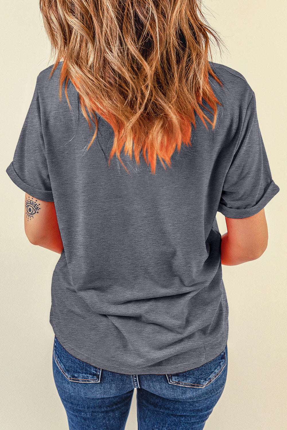 Checkered graphic round neck short sleeve t-shirt back view