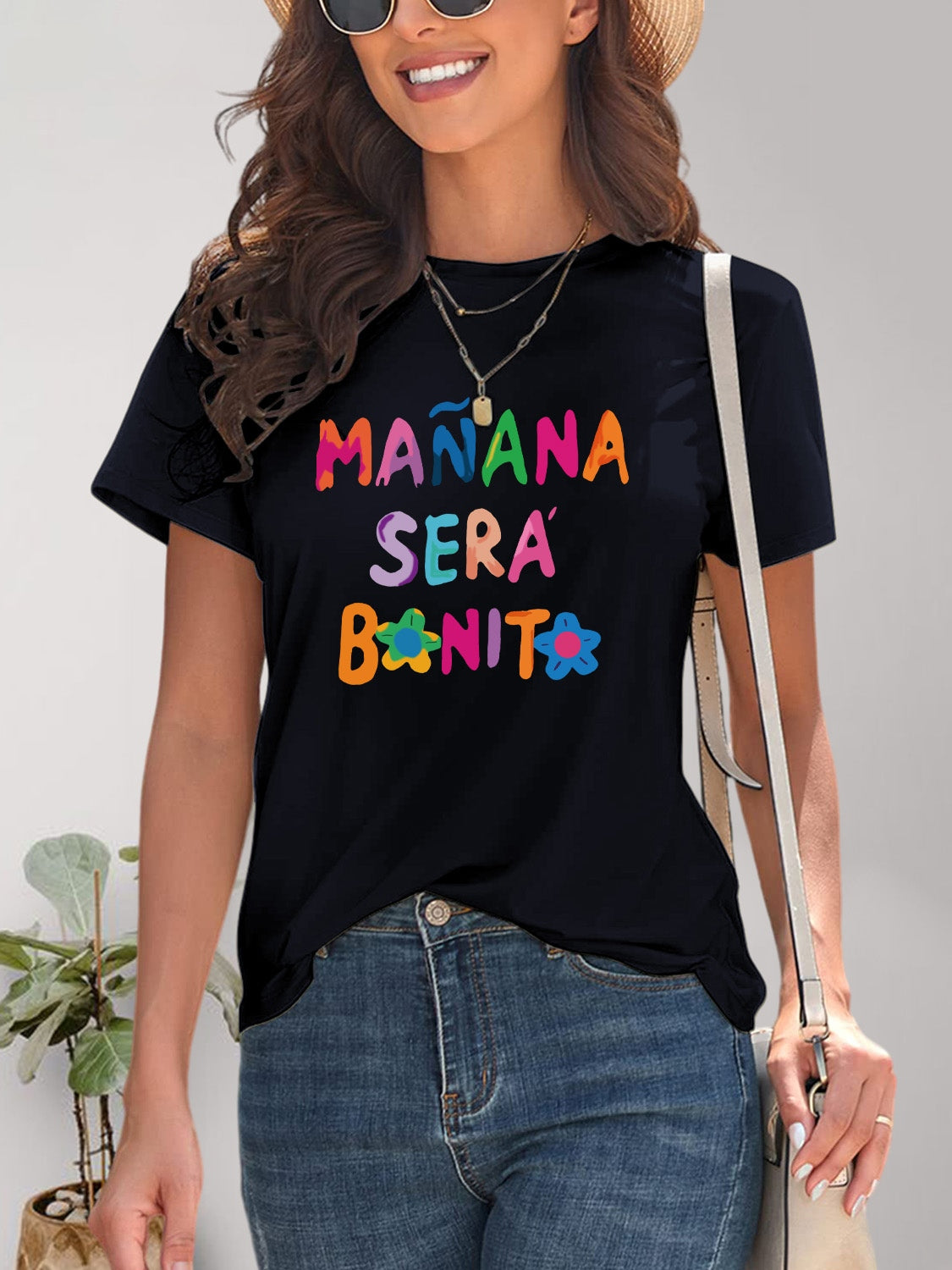 Dark blue T-shirt with vibrant &