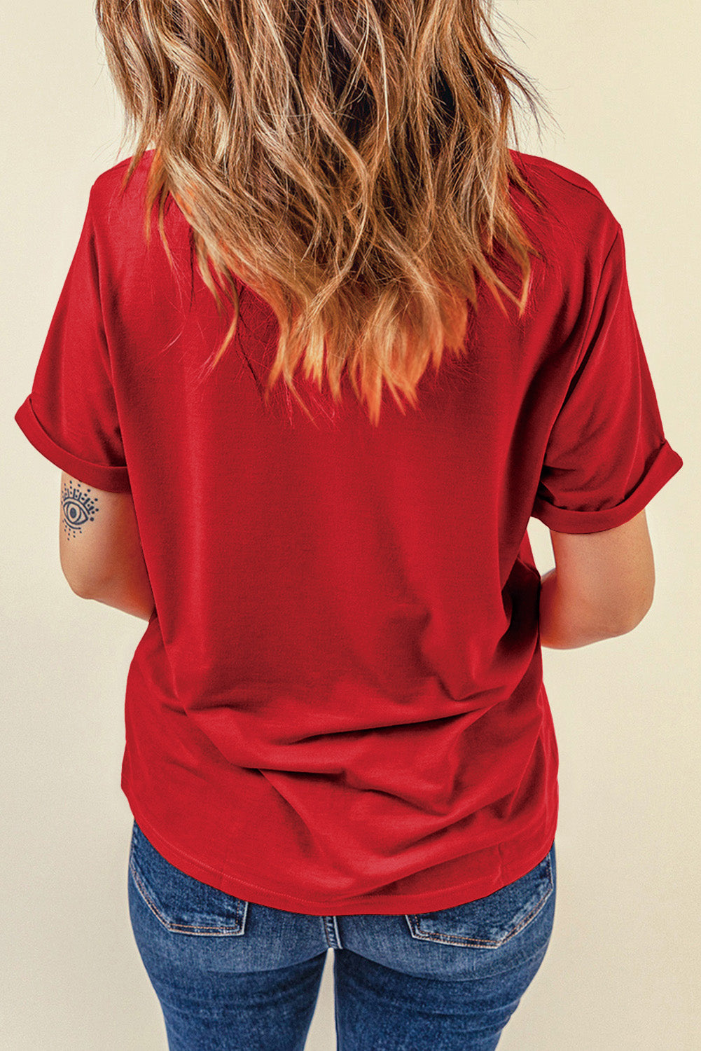 Back view of red round neck T-shirt