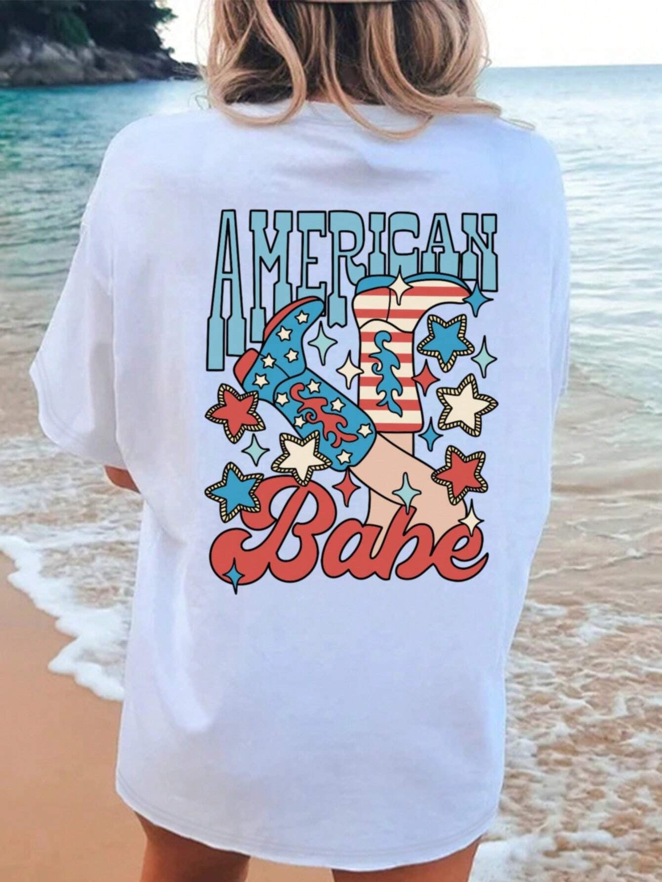 White graphic T-shirt with &