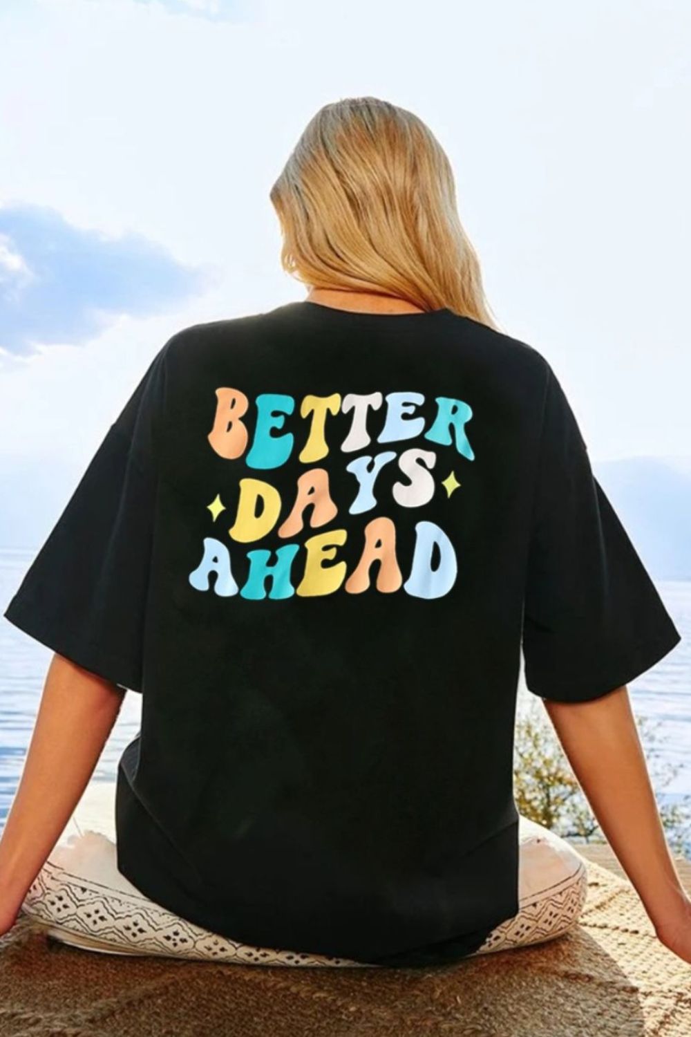 Black T-shirt with colorful &