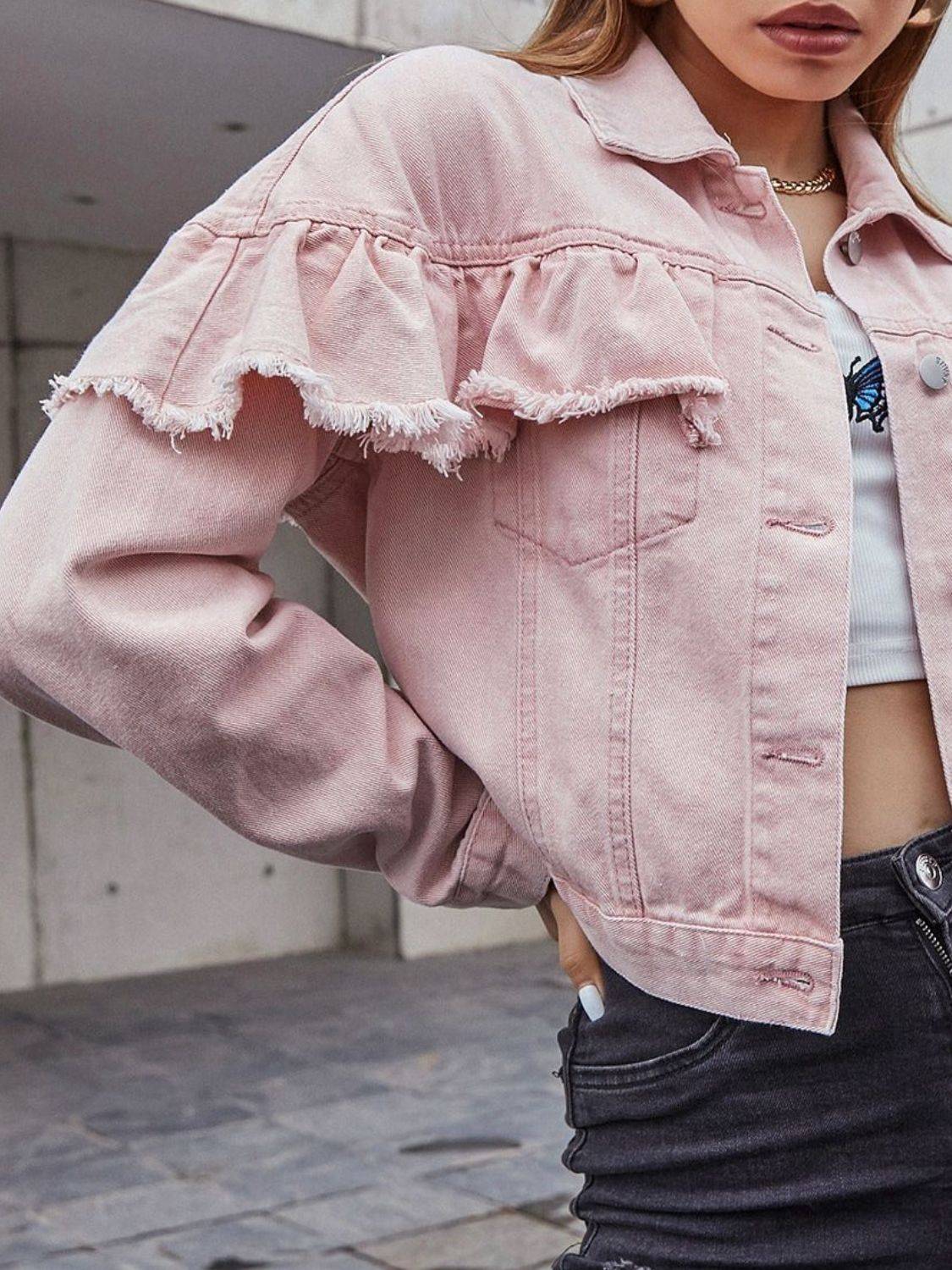 Close-up of pink denim jacket&