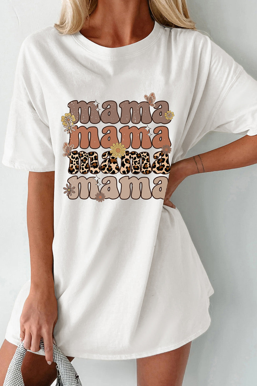 Stylish MAMA t-shirt with floral and leopard print