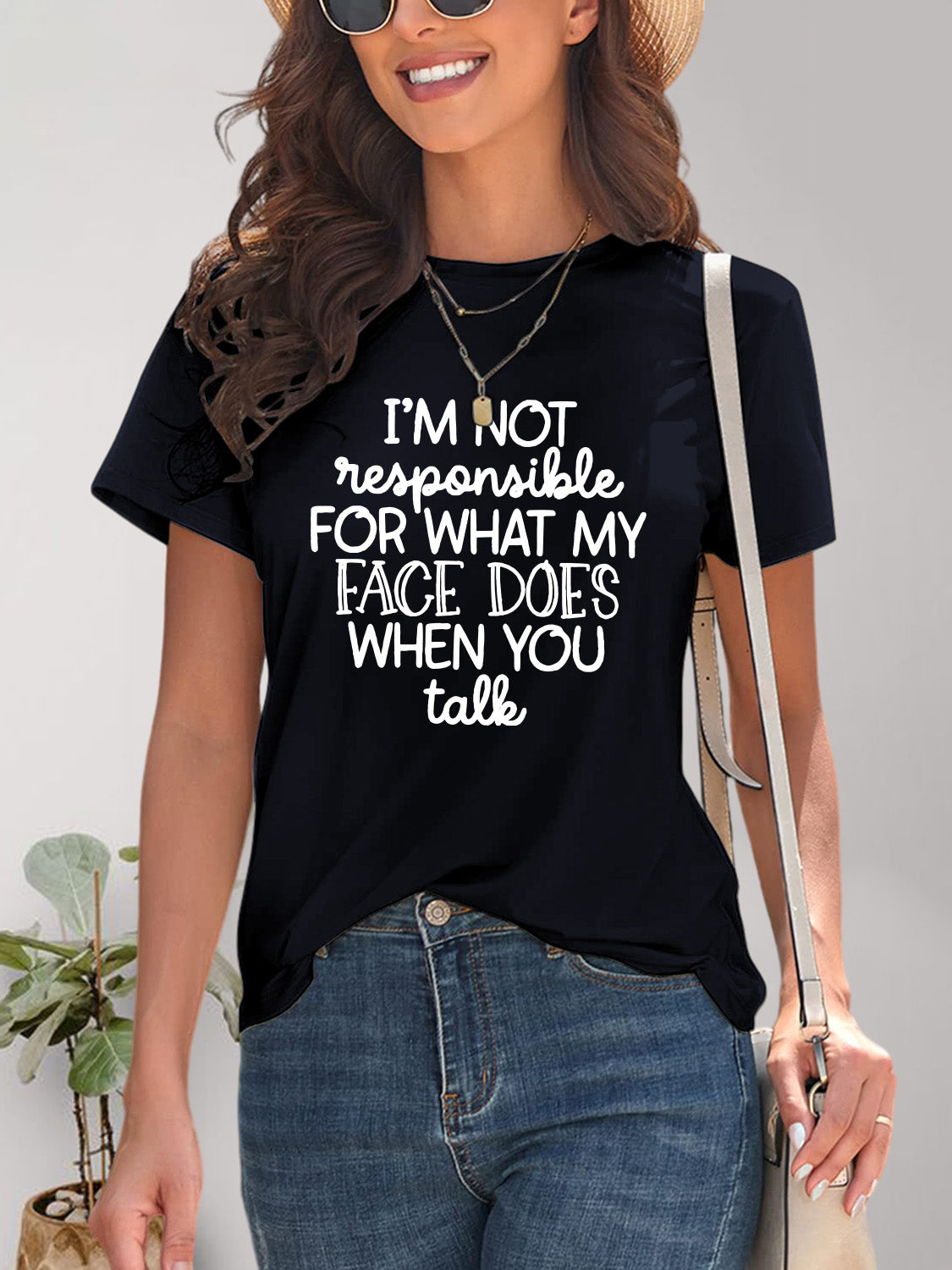 Black letter graphic round neck T-shirt