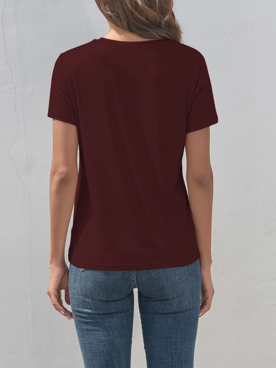 Maroon cat round neck short sleeve t-shirt back view