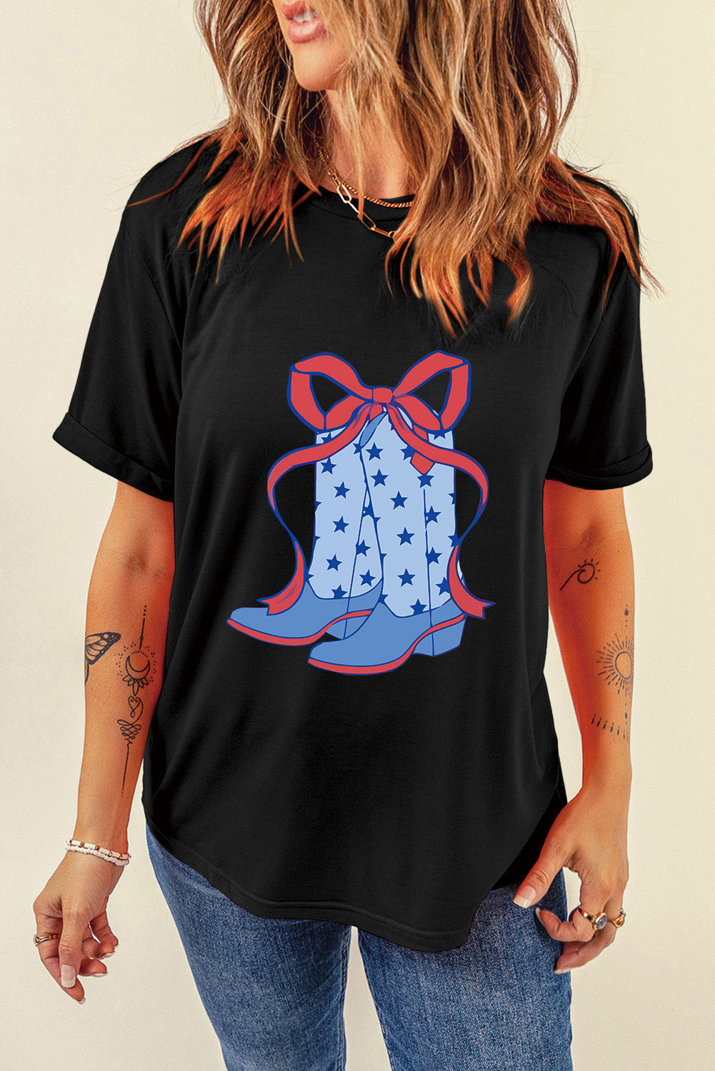 Black T-shirt with starry boot graphic
