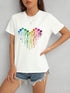 White heart round neck short sleeve t-shirt with rainbow design