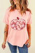 Pink pumpkin graphic round neck long sleeve t-shirt front view