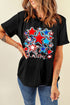 Black graphic round neck short sleeve t-shirt with star design