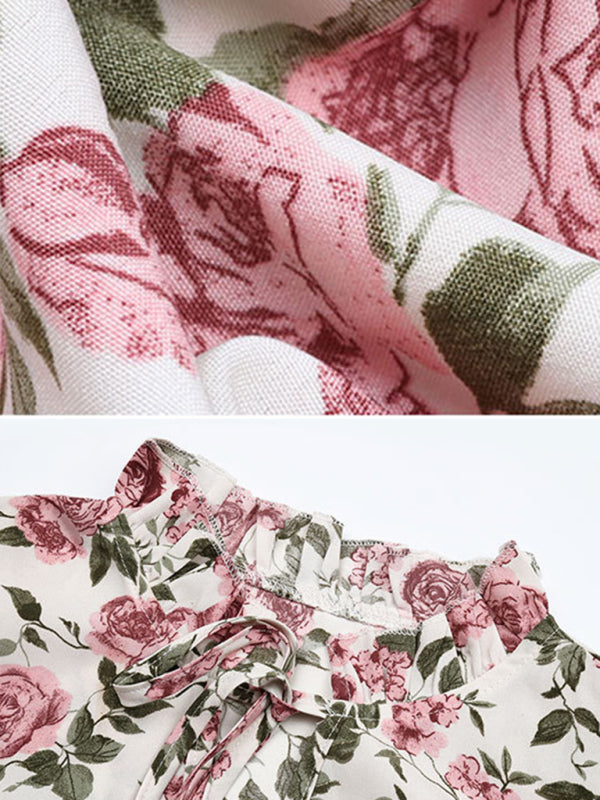 Sommerliches, mittellanges weißes Kleid mit europäischem und amerikanischem Retro-Rock-Print