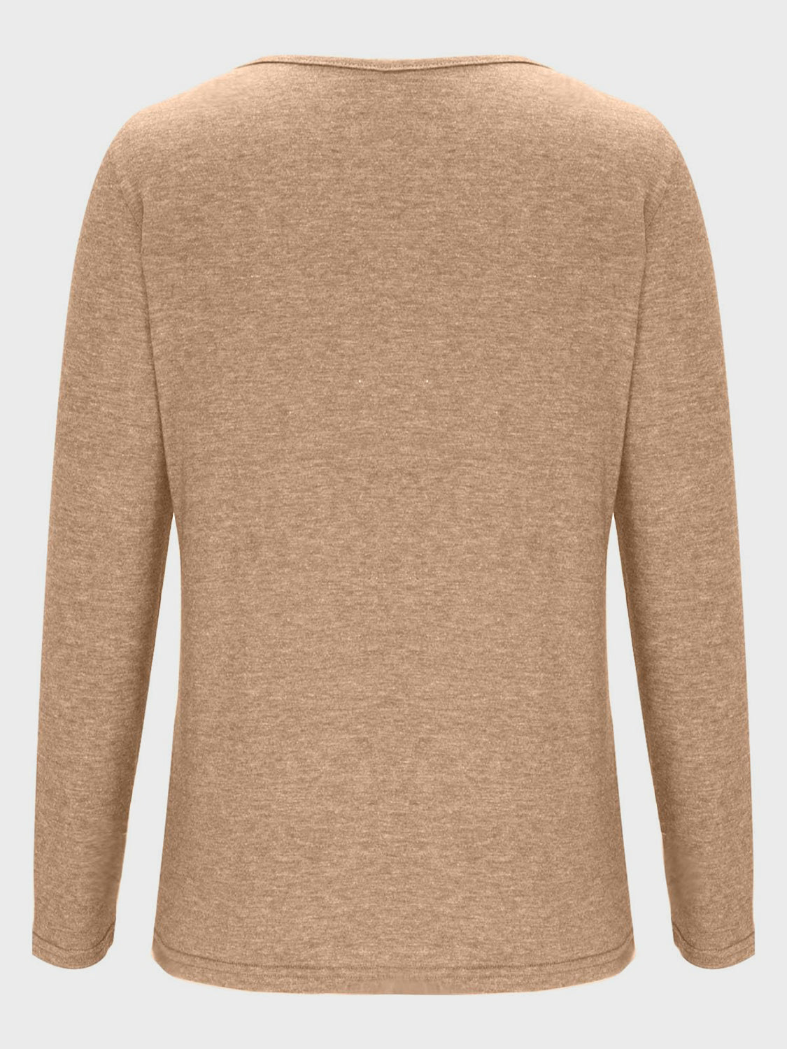 Beige crisscross V-neck long sleeve T-shirt, plain back view
